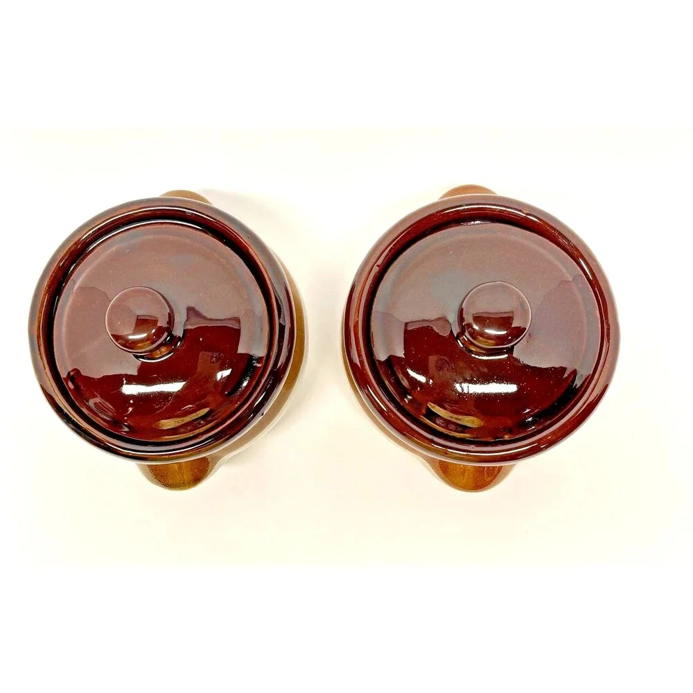 MCM Vintage Pair of Gailstyn-Sutton Brittany Ceramic Crocks Brown Drip Glaze 70s